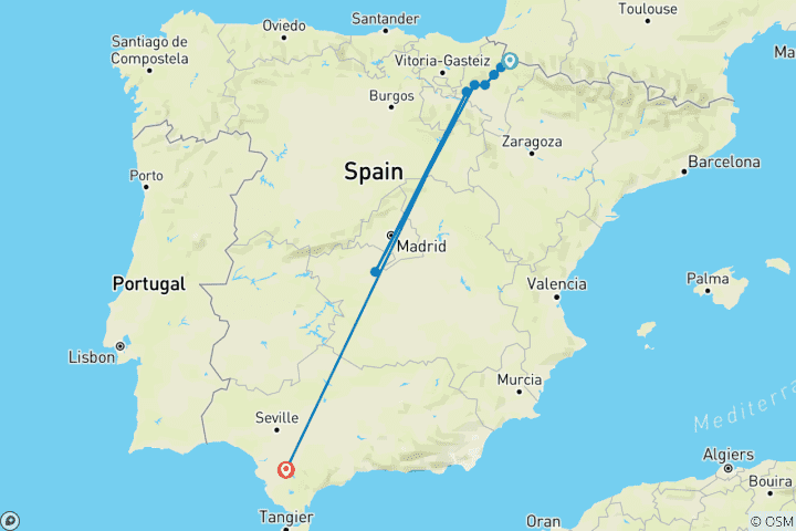 Carte du circuit Traverser les Pyrénées à pied sur le Camino Frances