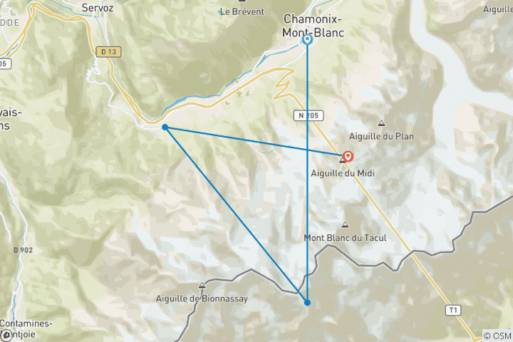 Map of Mont Blanc Walks – Short Break