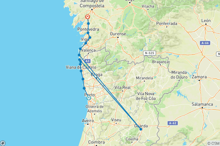 Carte du circuit Chemin côtier portugais vers Santiago