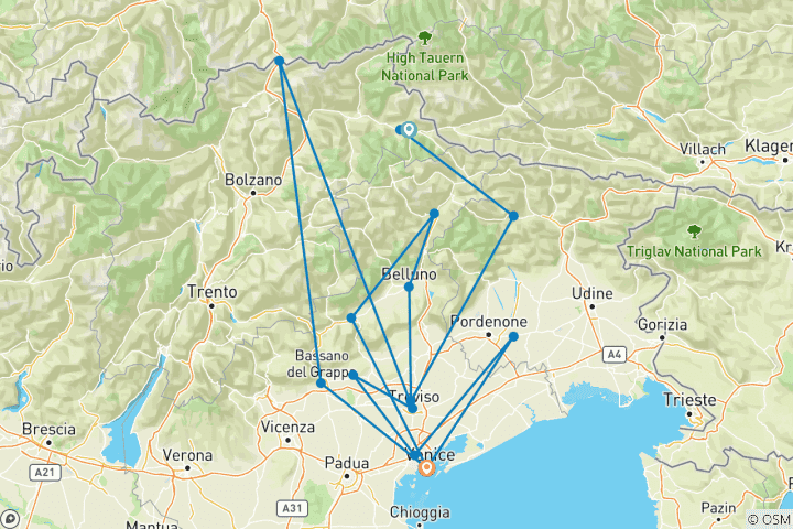 Carte du circuit Cyclisme des Dolomites à Venise