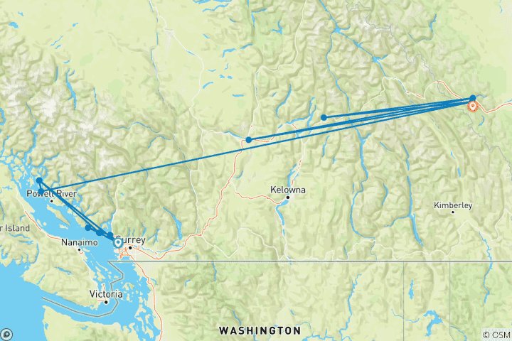 Carte du circuit Marcher sur la Sunshine Coast du Canada