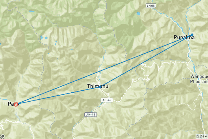 Karte von Die Wunder von Bhutan auf dem Fahrrad