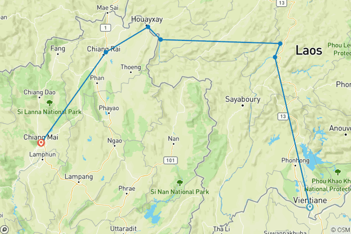 Mapa de Crucero de lujo en Laos y Tailandia: el poderoso río Mekong superior