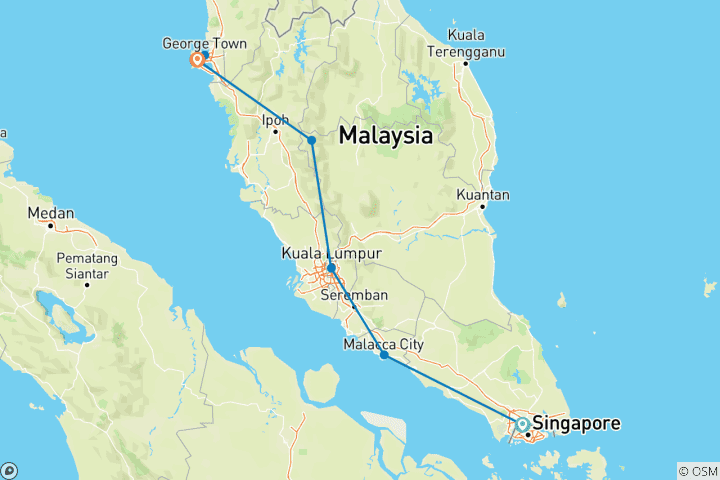 Kaart van MALAYSIË RONDREIS KUALA LUMPUR EN PENANG HOOGTEPUNTEN