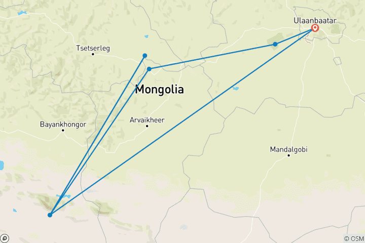 Map of Luxury Adventure to Central Mongolia