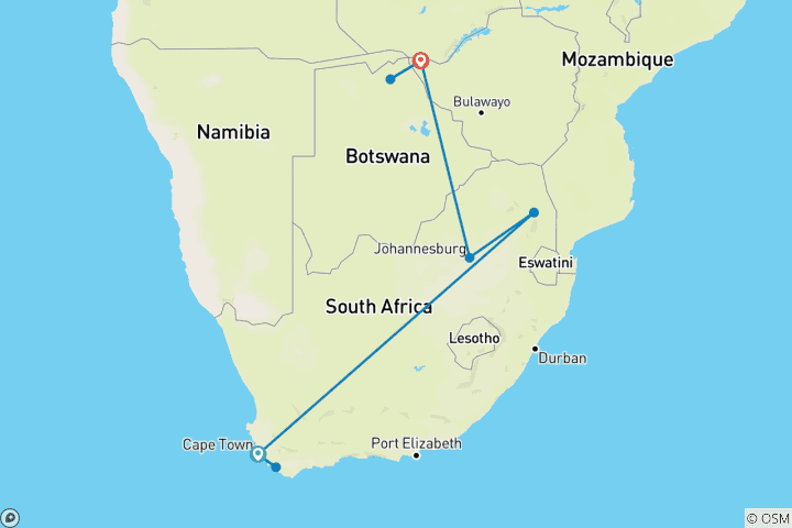 Map of Essence of South Africa (With Victoria Falls, 13 Days)