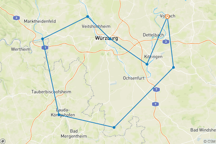 Karte von Bocksbeutelstrasse | Franken | Individuelle Radreise