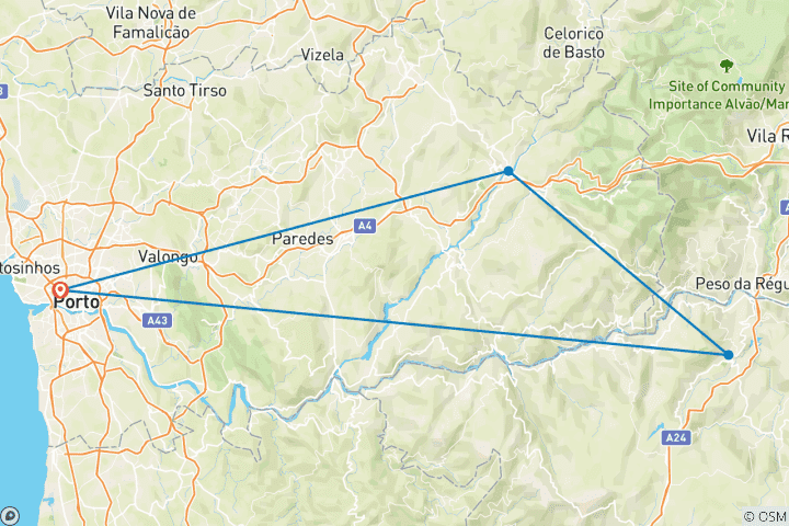 Map of Douro guided cycling tour