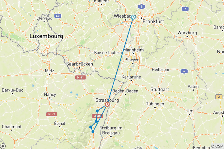 Carte du circuit Alsace | Voyage guidé en Ebike