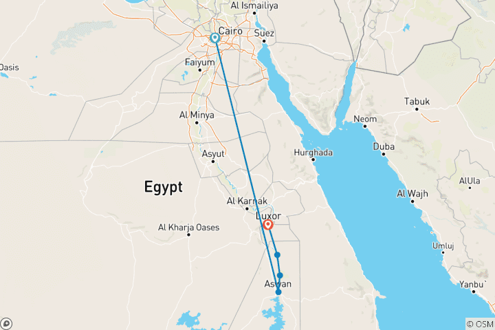 Mapa de Crucero por el Nilo de Asuán a Luxor Vuelo nacional desde El Cairo