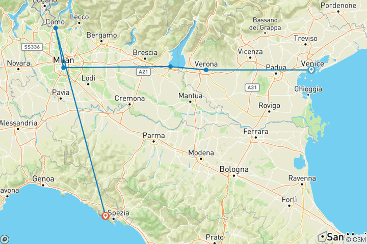 Carte du circuit Lacs du Nord et Cinque Terre