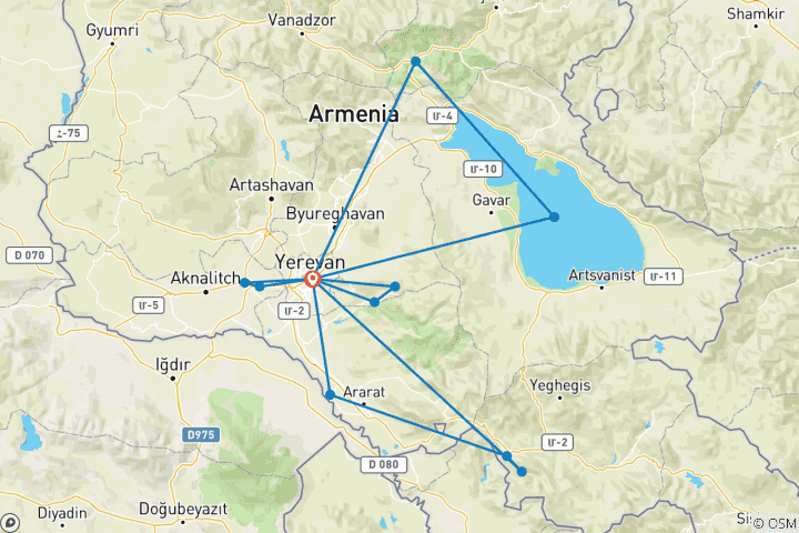 Map of 5 days tour to Armenia from Sofia - Guaranteed Departure - 2025