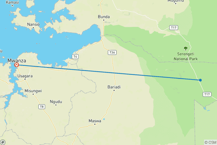 Carte du circuit Meilleur safari de 1 jour dans le Serengeti au départ de Mwanza à un prix raisonnable.