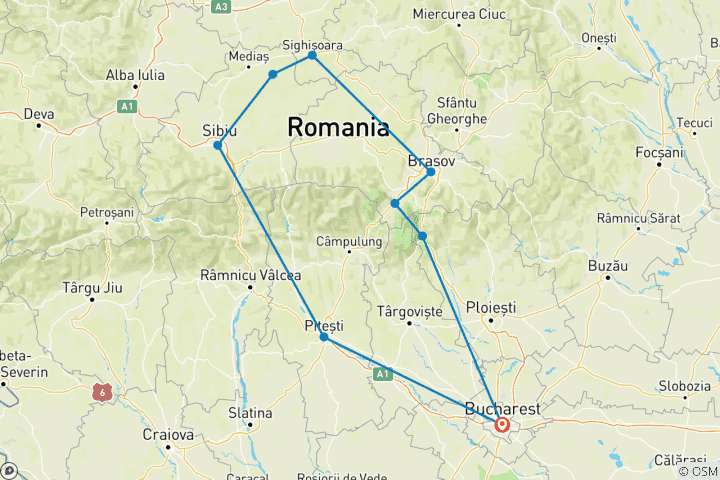 Karte von 2 Tage privat geführte Rundreise in Transsilvanien ab Bukarest - 4 mittelalterliche Städte