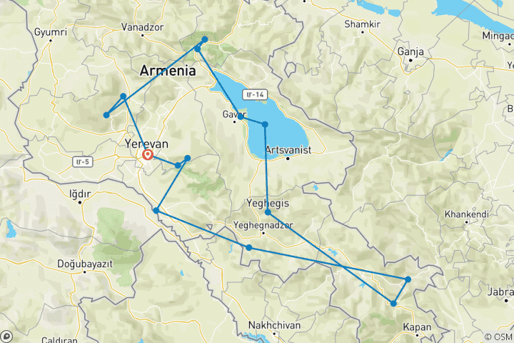 Carte du circuit Trekking en Arménie / 9 jours 8 nuits - 2025
