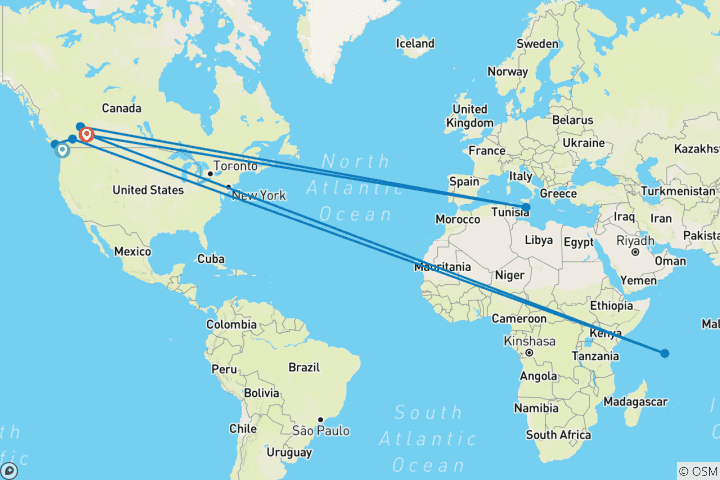 Mapa de Montañas Rocosas Icónicas y Canadá Occidental (Base, Con 7 Días de Crucero, 20 Días, Montañas Rocosas Icónicas y Canadá Occidental Camarote Verandah)