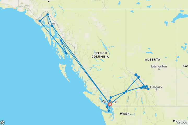 Map of Iconic Rockies and Western Canada (With 7 Days Cruise, 20 Days, Iconic Rockies And Western Canada Verandah Cabin)