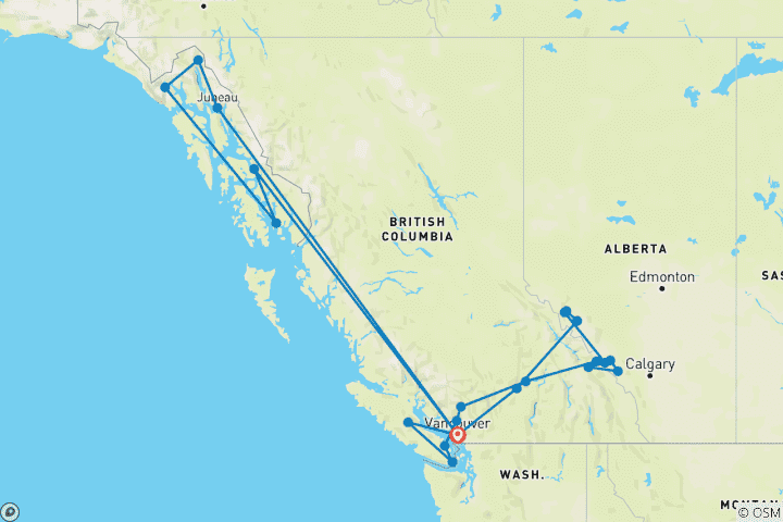 Mapa de Montañas Rocosas icónicas y Canadá occidental - con 7 días de crucero, 20 días, Montañas Rocosas icónicas y Canadá occidental Camarote interior