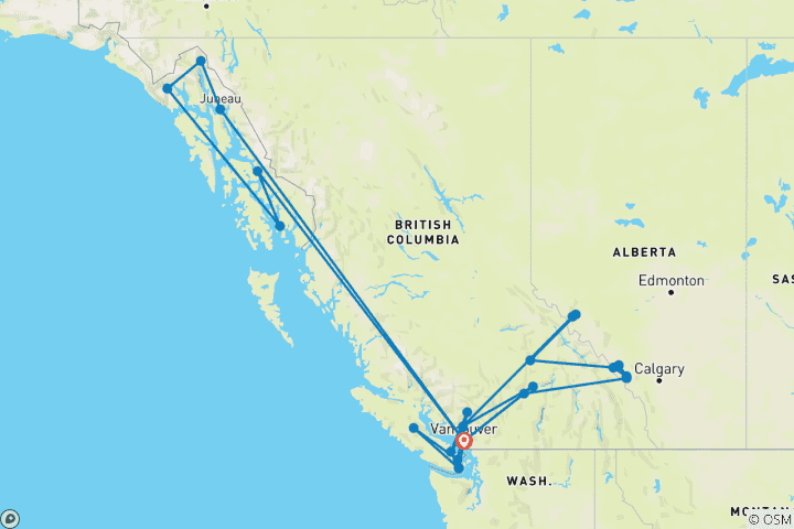 Map of Panoramic Canadian Rockies (20 Days)