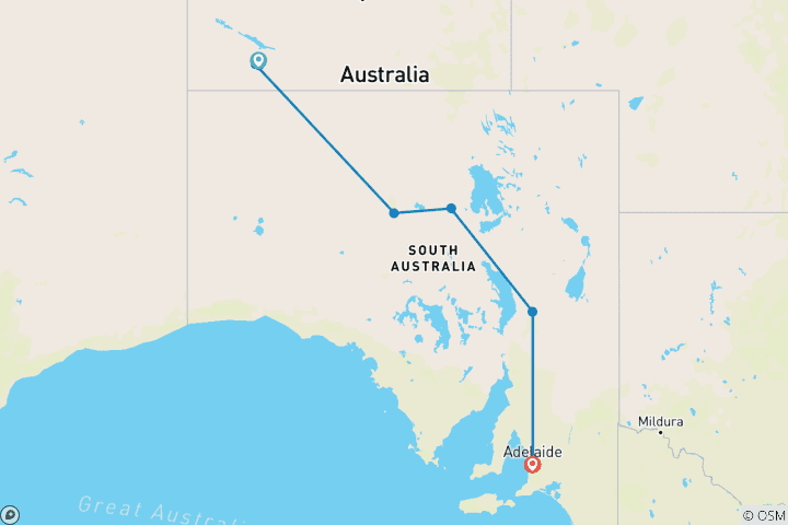 Map of 8-Day Uluru to Adelaide Tour