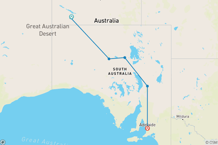 Map of 8-Day Uluru to Adelaide Tour