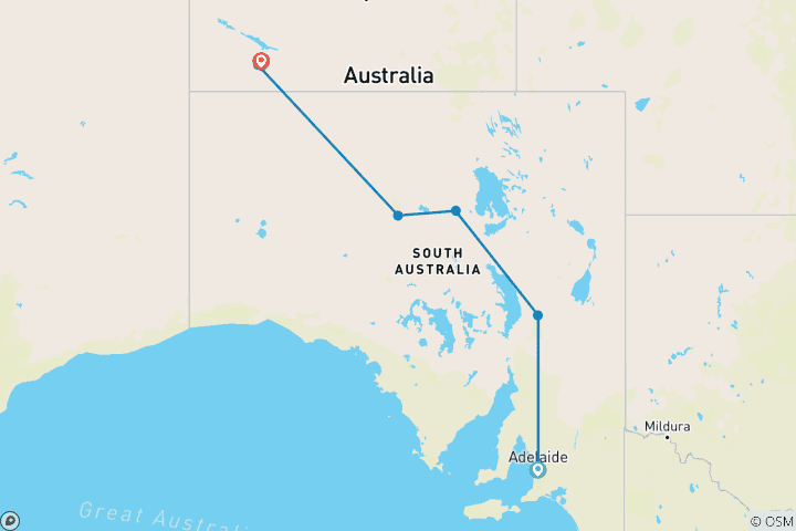 Map of 8-Day Adelaide to Uluru Tour