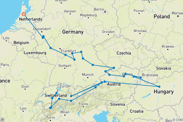 Carte du circuit Exploration des Alpes et croisière fluviale des Joyaux Européens - De Zurich à Amsterdam (2024)