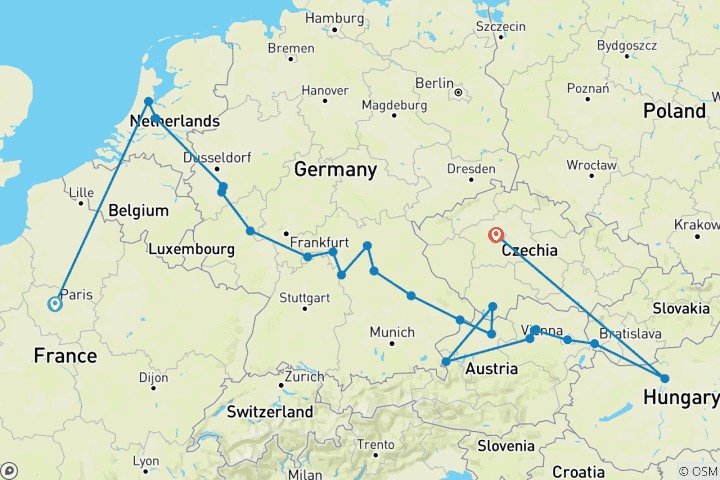 Mapa de Joyas europeas de París a Praga - 2024