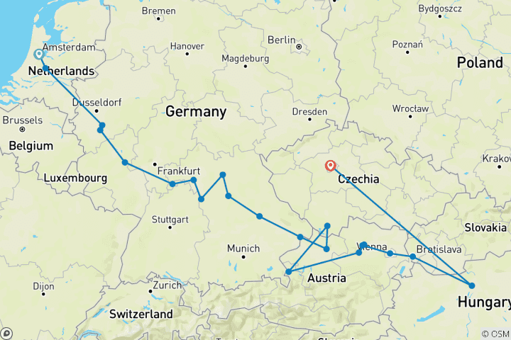 Karte von Europäische Edelsteine von Amsterdam nach Prag