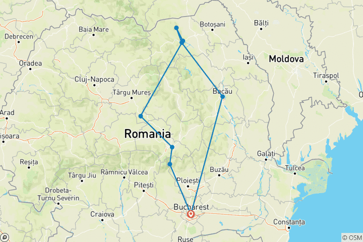 Map of Transylvania and The Painted Monasteries of Bucovina (4-days, from Bucharest)