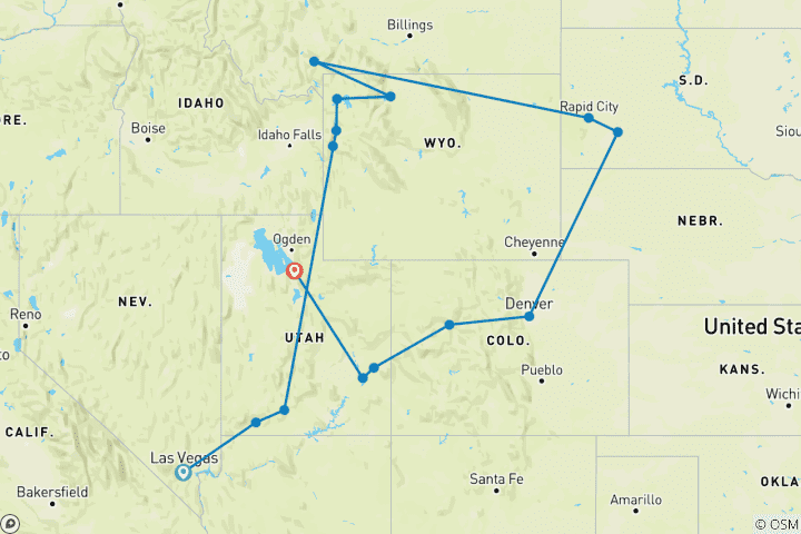 Mapa de Fronteras del Oeste - acaba en Salt Lake City, 14 días