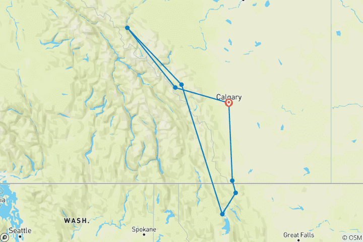 Carte du circuit Secrets des Rocheuses et du parc national des Glaciers