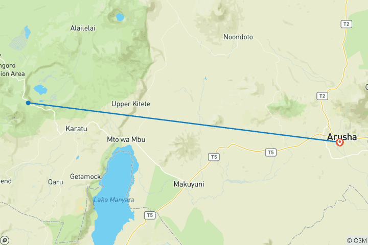 Mapa de Safari de 1 día al cráter del Ngorongoro