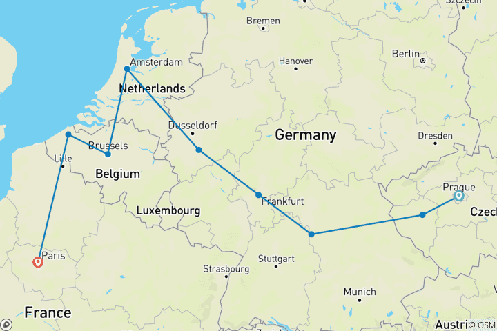 Map of 8-Day From Prague to Paris