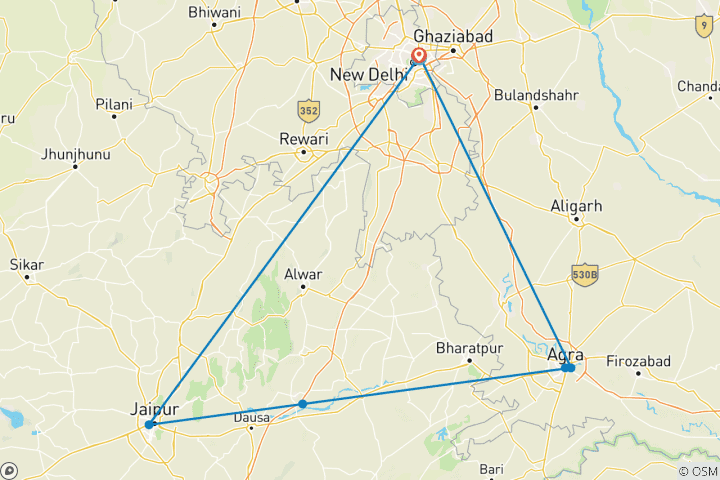 Carte du circuit Le cœur de l'Inde (5 destinations)