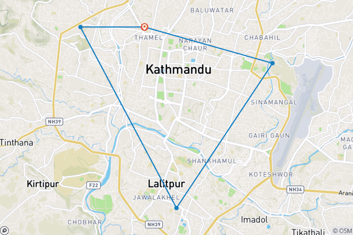 Carte du circuit Visite de la ville de Kathmnadu - 4 sites classés au patrimoine mondial de l'UNESCO