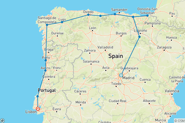 Carte du circuit Paysages du nord de l'Espagne et du Portugal - 13 jours (petit groupe)