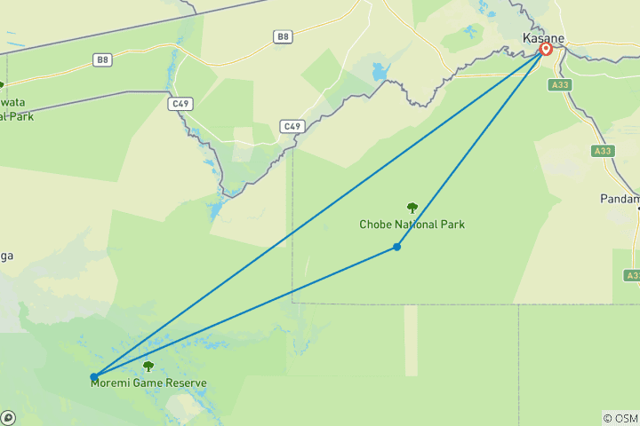 Map of Chobe & Okavango Delta 8Days/7Nights