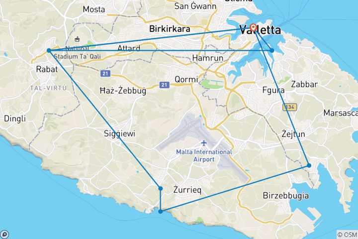 Map of Malta Highlights 4 Day Guided Tour
