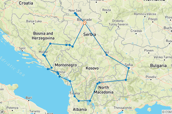 Carte du circuit Expérience des Balkans - sept pays en deux semaines - PETIT GROUPE