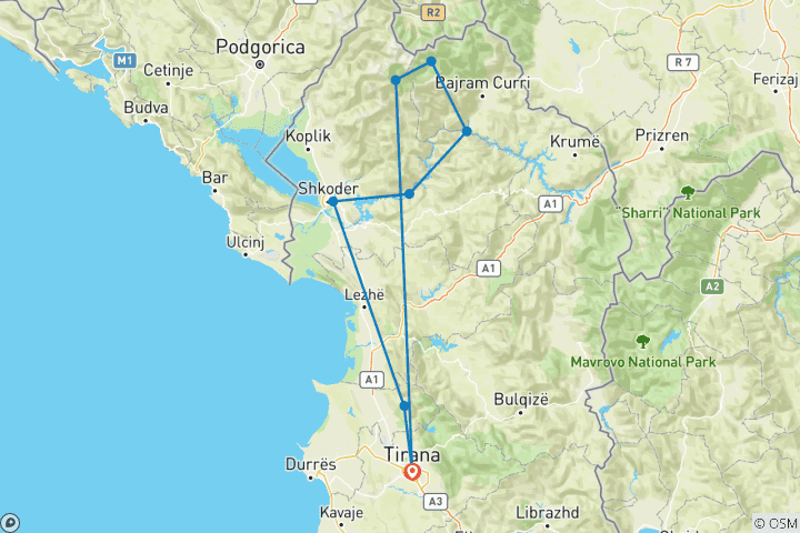 Carte du circuit Albanian Alps Tour - Trek dans les Alpes albanaises / Circuit de 4 jours au départ de / Trek dans le Theth Valbone Y compris Shkoder