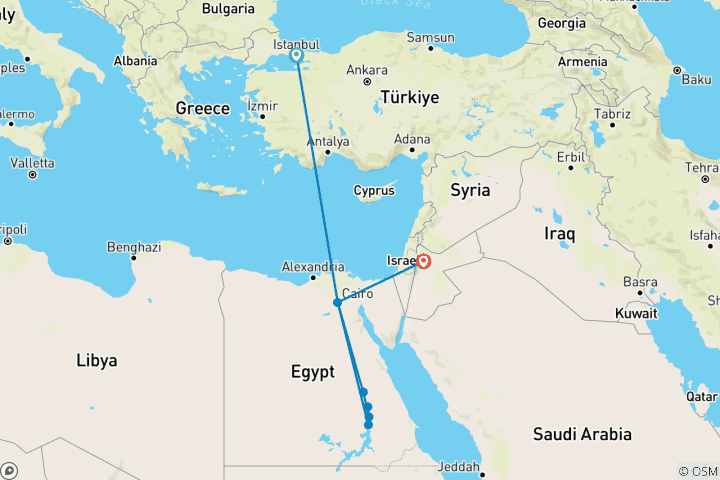 Map of Three Lands, One Journey: Türkiye & Egypt & Jordan International and domestic flights included (14 Day)