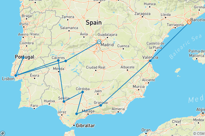 Mapa de La encantadora España y Portugal - 10 días