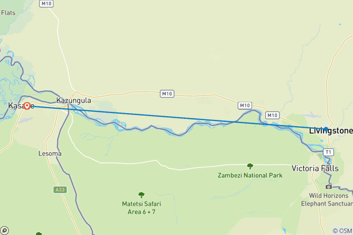 Map of From Kasane (Botswana):  Guided day trip to Victoria Falls on the Zambian side