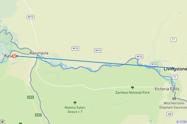 Map of From Kasane (Botswana):  Guided trip to Victoria Falls on the Zambian side