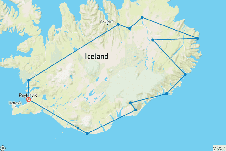 Map of Icelandic Explorer - 9 days/8 nights