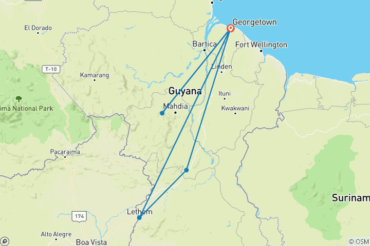 Carte du circuit Aventure sur mesure à la découverte de l'enchanteresse Guyane avec départ quotidien