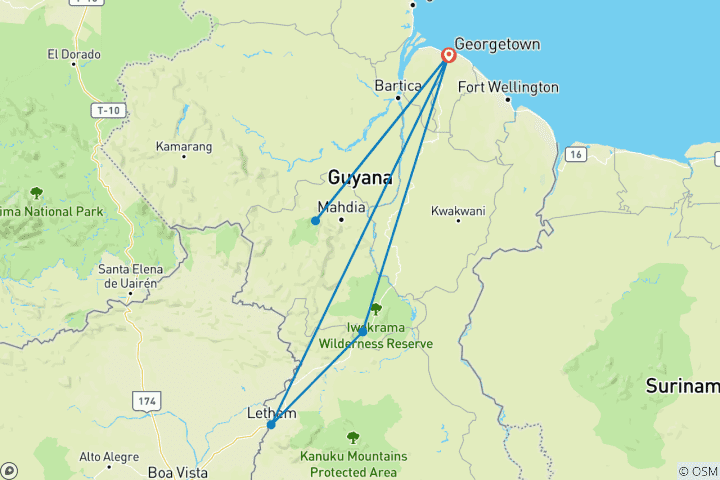 Carte du circuit Aventure sur mesure de 9 jours dans l'enchanteresse Guyane, départ quotidien