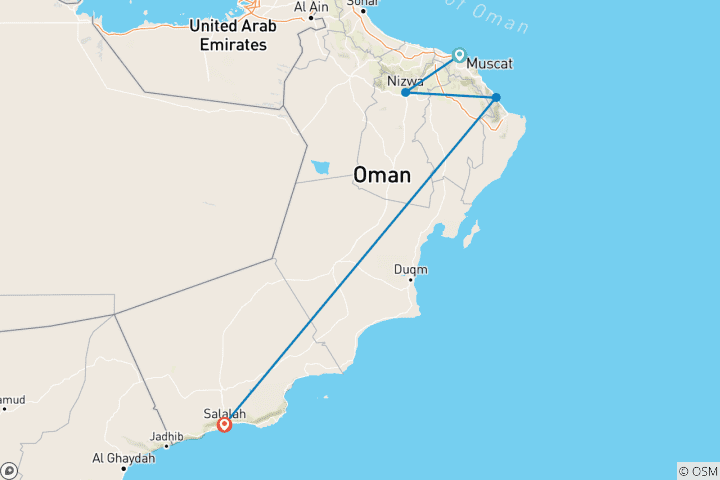 Map of Customized Oman Desert Safari, Daily Departure & Private Tour