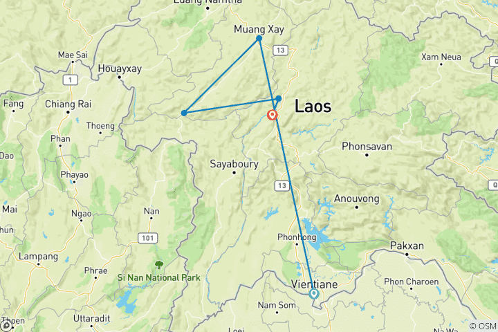 Carte du circuit Circuit à vélo au Laos - Lao Lao